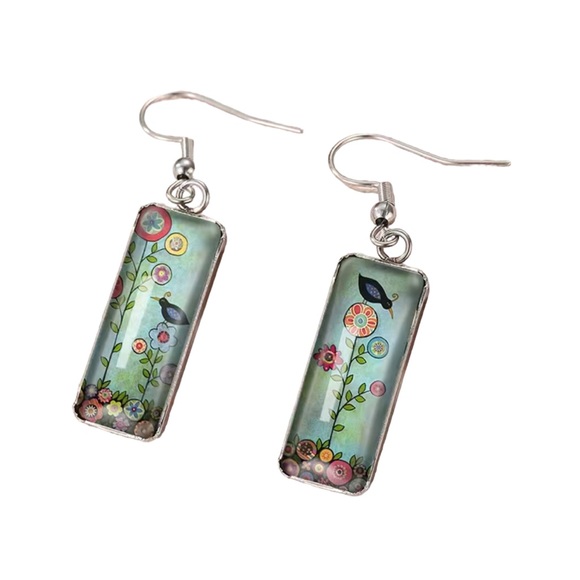 Retro Asymmetrical Colorful Bird Bar Drop Earrings - Picture 3 of 5